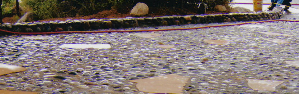 exposed agregate driveway with large stones